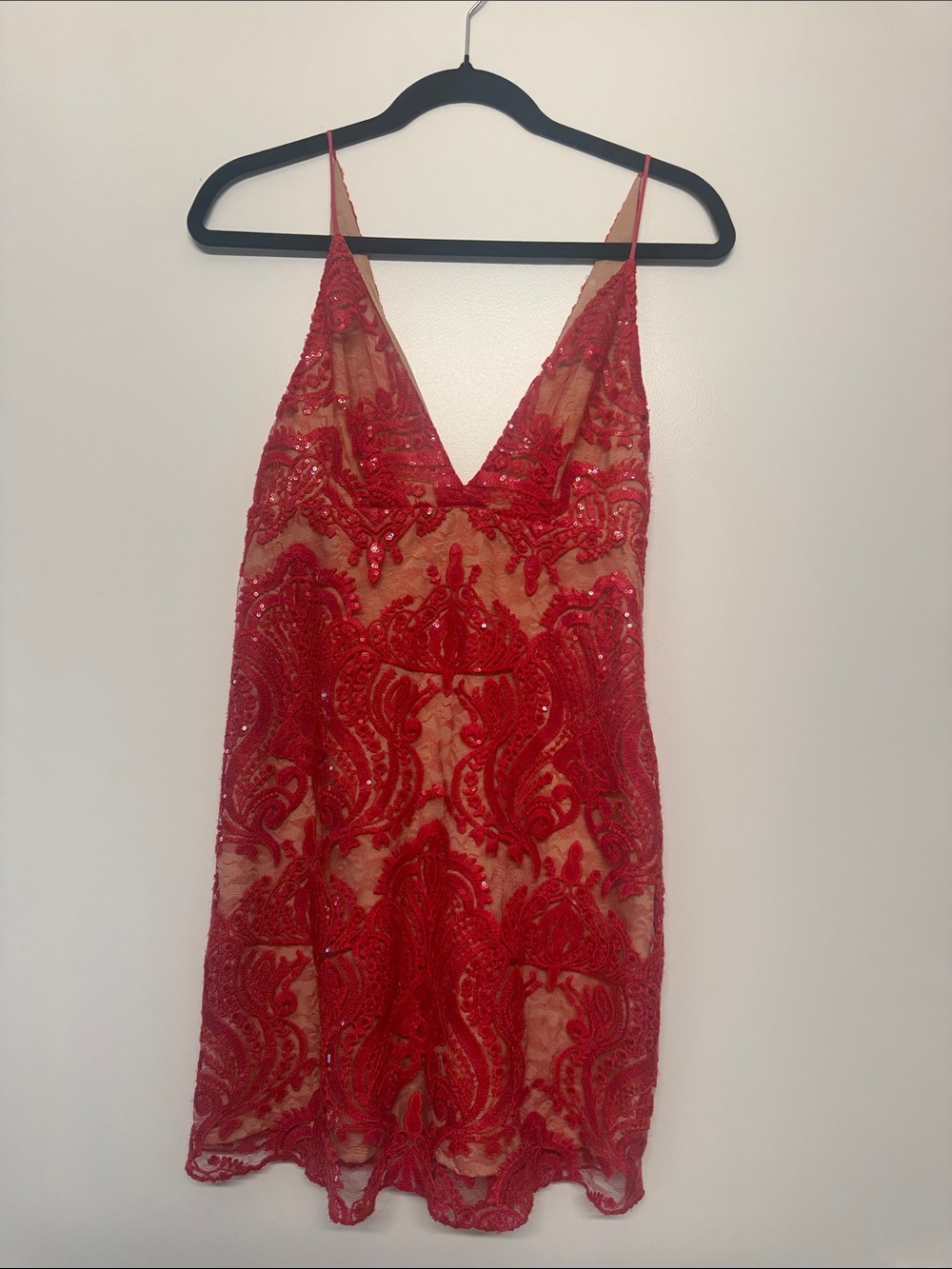 Free People Red Embellished Lace Mini Dress